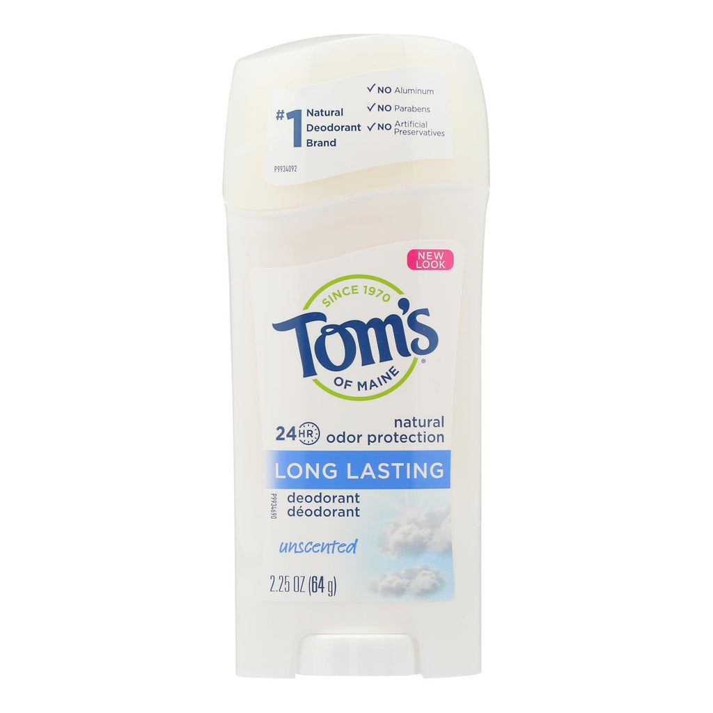 Tom's Of Maine Natural Long-lasting Deodorant Stick Unscented - 2.25 Oz Each - Case Of 6