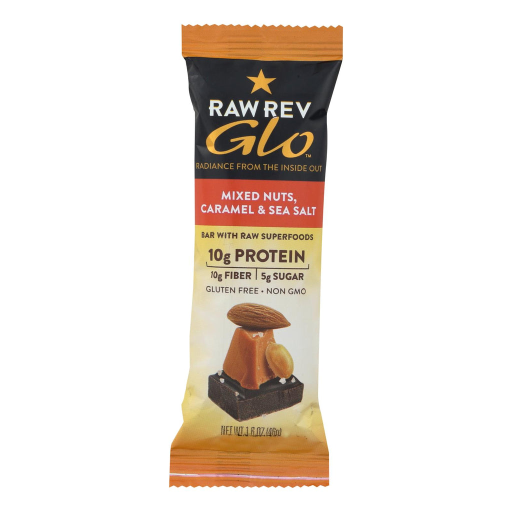 Raw Revolution Glo Bar - Mixed Nuts - Caramel And Sea Salt - 1.6 Oz - Case Of 12