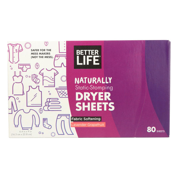 Better Life Dryer Sheets - Lavender & Grapefruit - Case Of 6 - 80 Count