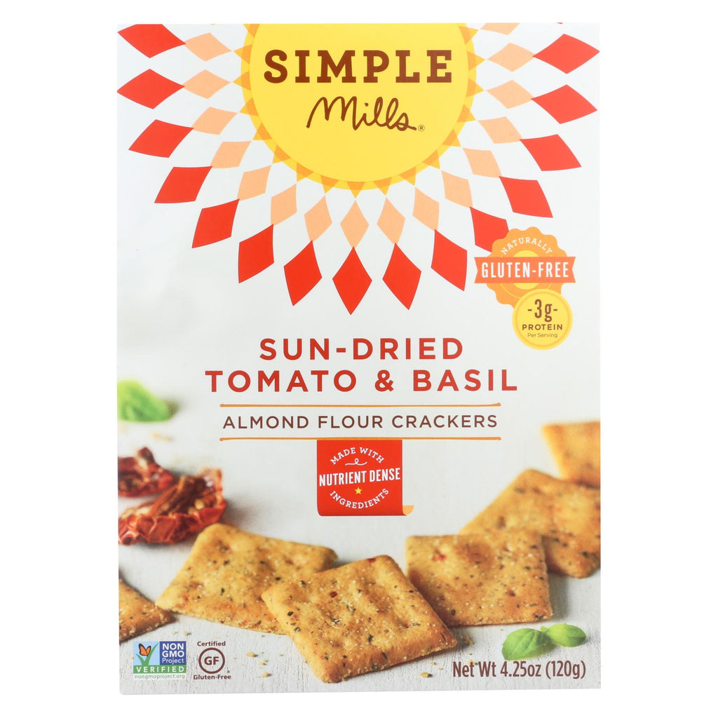 Simple Mills Sun Dried Tomato And Basil Almond Flour Crackers - Case Of 6 - 4.25 Oz.