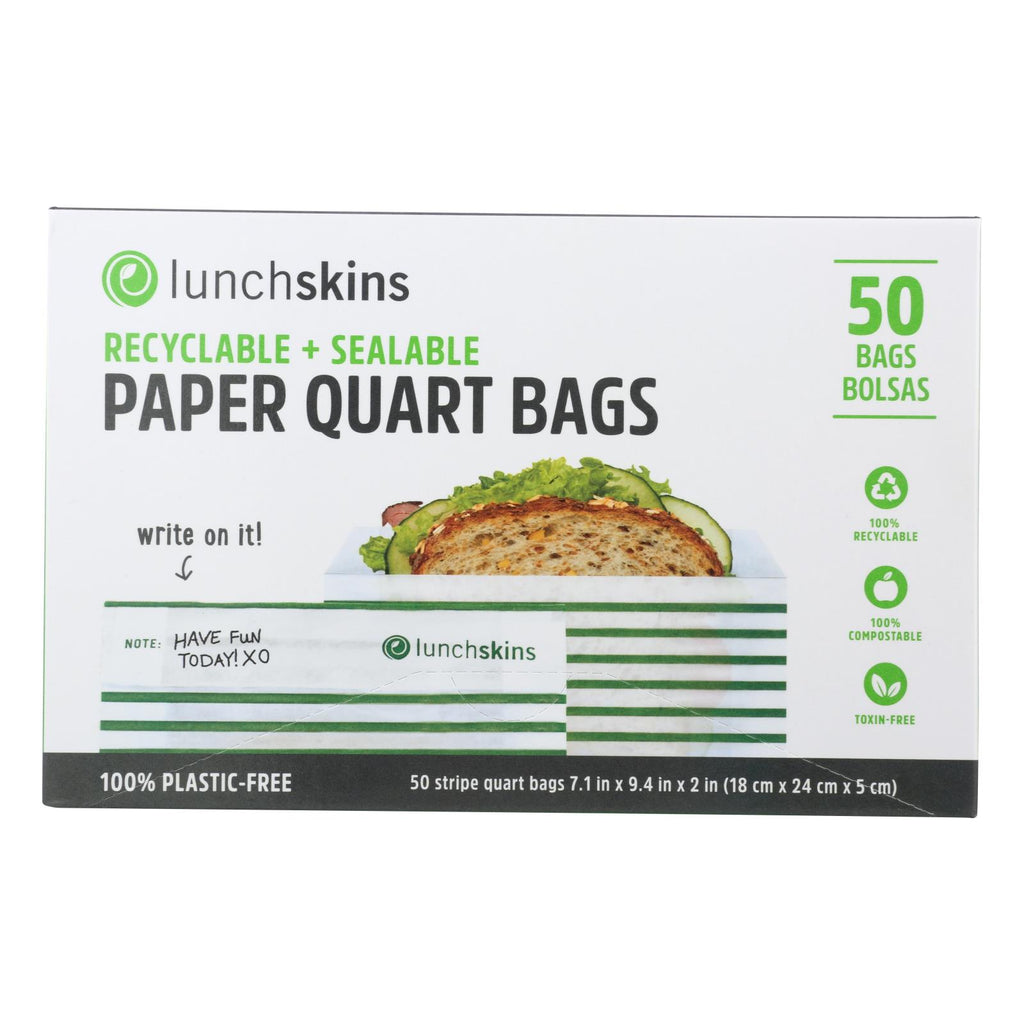Lunchskins - Paper Sandwich Bags - Green Stripe - Case Of 12 - 50 Count