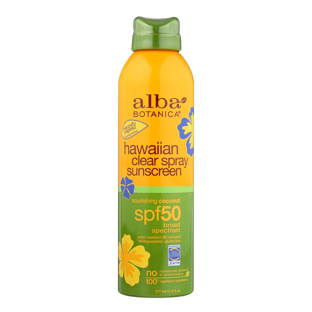 Alba Botanica Sunscreen - Hawaiian - Clear Spray Spf 50 - Nourishing Coconut - 6 Oz