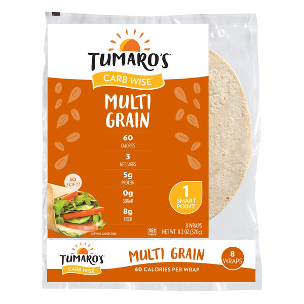 Tumaro's 8-inch Multi Grain Carb Wise Wraps - Case Of 6 - 8 Ct