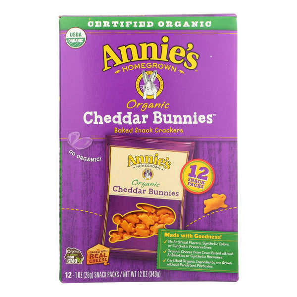 Annie's Homegrown Organic Bunny Cracker Snack Pack - Cheddar - Case Of 4 - 12-1 Oz