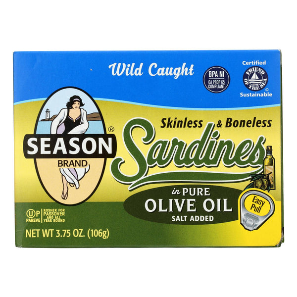 Season Skinless & Boneless Sardines In Pure Olive Oil  - Case Of 12 - 3.75 Oz