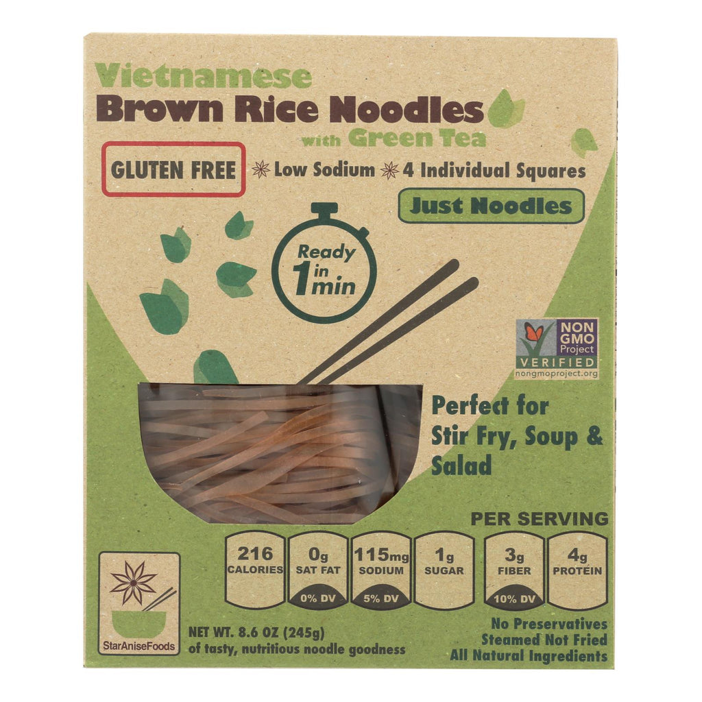 Star Anise Foods Noodles - Brown Rice - Vietnamese - With Organic Green Tea - 8.6 Oz - Case Of 6