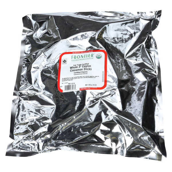 Frontier Herb Cinnamon Organic Fair Trade Certified Sticks 3 In Ceylon - Single Bulk Item - 1lb