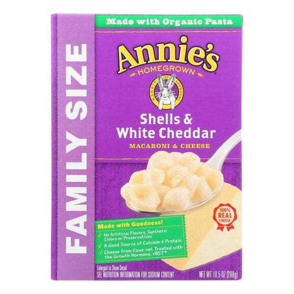Annie's Homegrown Family Size Shells And White Cheddar Mac And Cheese - Case Of 6 - 10.5 Oz.