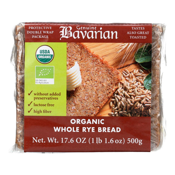 Genuine Bavarian Organic Bread - Whole Rye - Case Of 6 - 17.6 Oz.