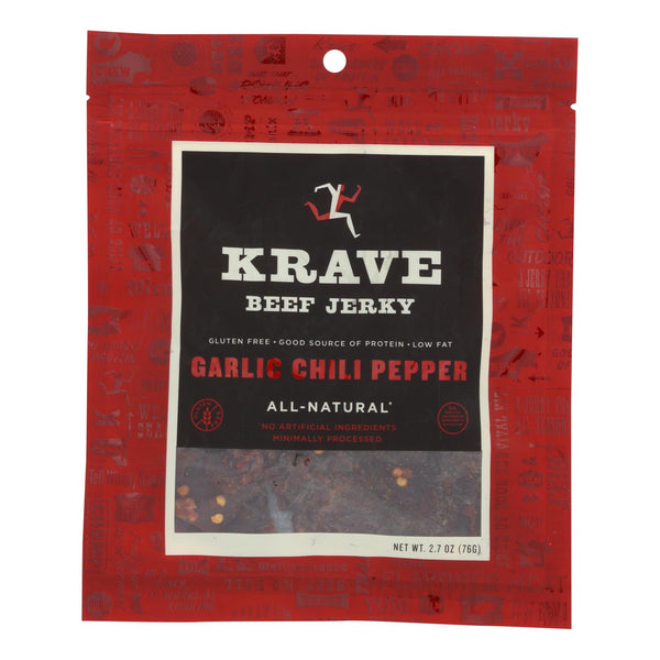 Krave Beef Jerky - Garlic Chili Pepper - Case Of 8 - 2.7 Oz