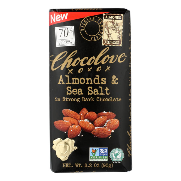 Chocolove Xoxox - Bar - Almond - Sea Salt - 70% Dark Chocolate - Case Of 12 - 3.2 Oz
