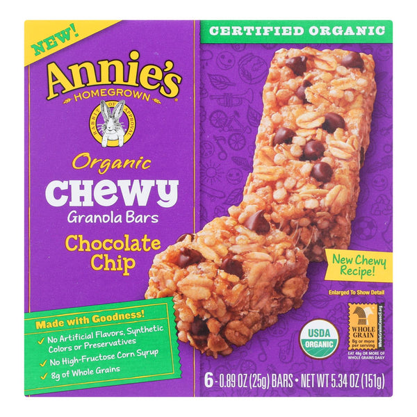 Annie's Homegrown Organic Chewy Granola Bars Chocolate Chip - Case Of 12 - 5.34 Oz.