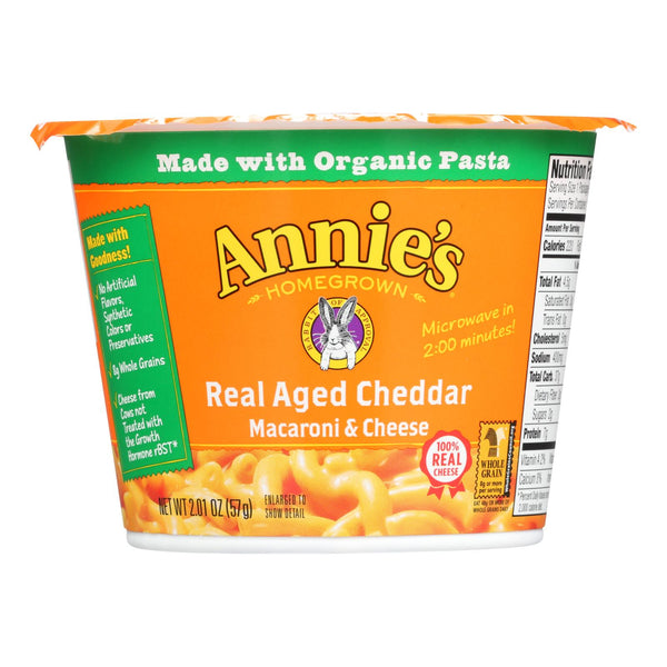 Annie's Homegrown Real Aged Cheddar Microwavable Macaroni And Cheese Cup - Case Of 12 - 2.01 Oz.