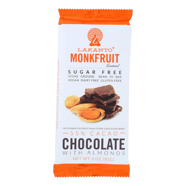 Lakanto - Monkfruit Sweetened Chocolate Bar - Dark Chocolate With Almonds - Case Of 8 - 3 Oz.