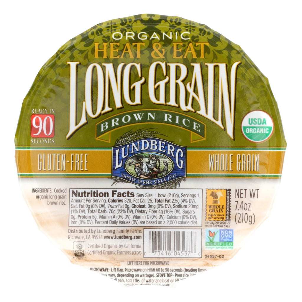 Lundberg Family Farms Organic Long Grain Brown Rice - Case Of 12 - 7.4 Oz.