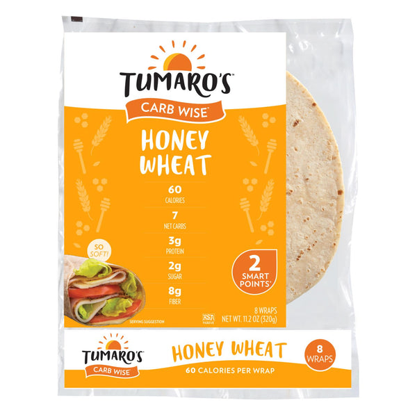 Tumaro's 8-inch Honey Wheat Carb Wise Wraps - Case Of 6 - 8 Ct