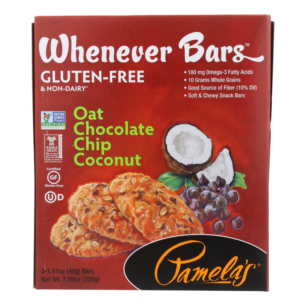 Pamela's Products - Oat Chocolate Chip Whenever Bars - Coconut - Case Of 6 - 1.41 Oz.