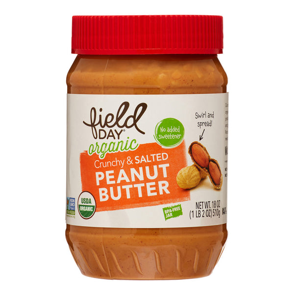 Field Day Organic Easy Spread Peanut Butter, Crunchy, Salted (12x18Oz)