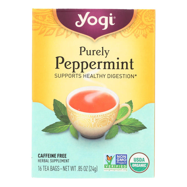 Yogi Organic Herbal Tea Caffeine Free Purely Peppermint - 16 Tea Bags - Case Of 6